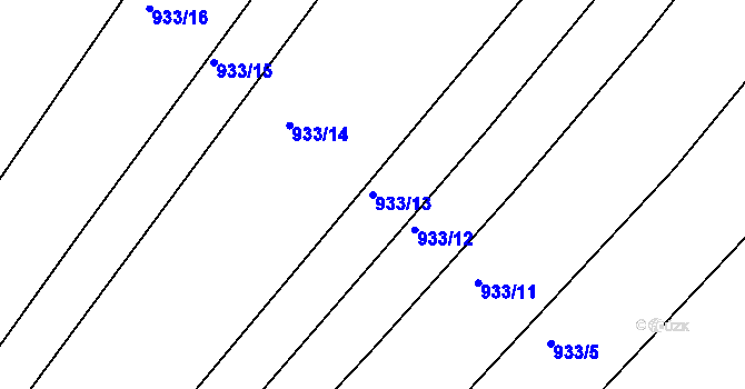Parcela st. 933/13 v KÚ Rychlov u Bystřice pod Hostýnem, Katastrální mapa