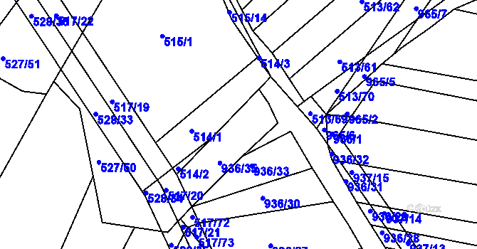 Parcela st. 936/36 v KÚ Rychlov u Bystřice pod Hostýnem, Katastrální mapa