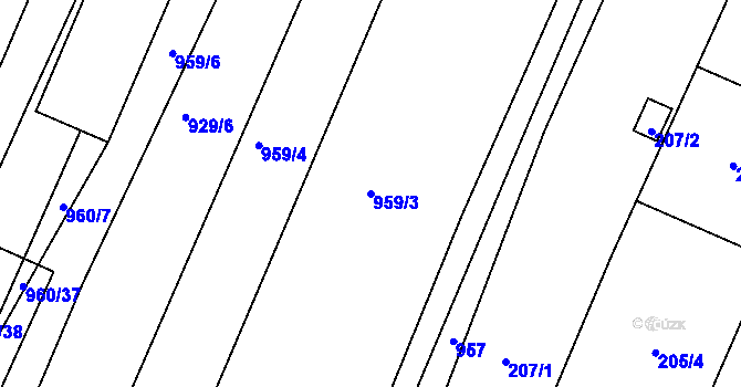Parcela st. 959/3 v KÚ Rychlov u Bystřice pod Hostýnem, Katastrální mapa