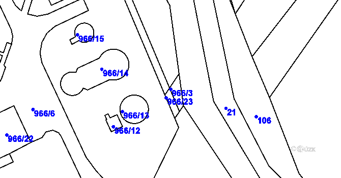 Parcela st. 966/3 v KÚ Rychlov u Bystřice pod Hostýnem, Katastrální mapa