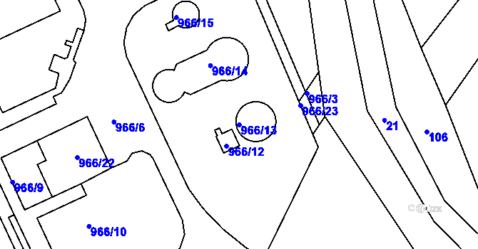 Parcela st. 966/13 v KÚ Rychlov u Bystřice pod Hostýnem, Katastrální mapa