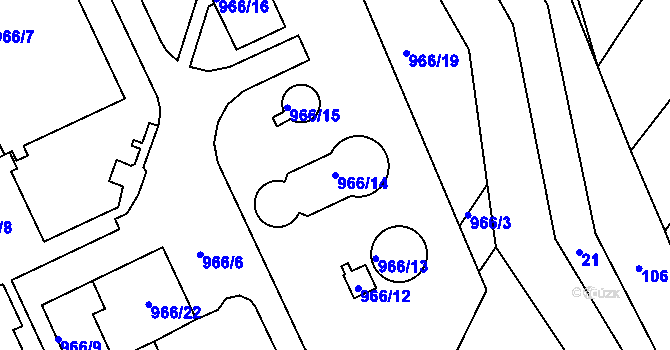 Parcela st. 966/14 v KÚ Rychlov u Bystřice pod Hostýnem, Katastrální mapa