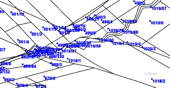Parcela st. 1018/88 v KÚ Rychlov u Bystřice pod Hostýnem, Katastrální mapa