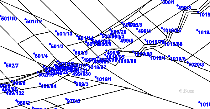 Parcela st. 1018/95 v KÚ Rychlov u Bystřice pod Hostýnem, Katastrální mapa