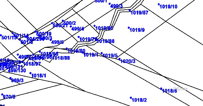 Parcela st. 1019/5 v KÚ Rychlov u Bystřice pod Hostýnem, Katastrální mapa