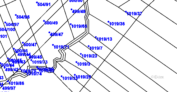 Parcela st. 1019/7 v KÚ Rychlov u Bystřice pod Hostýnem, Katastrální mapa