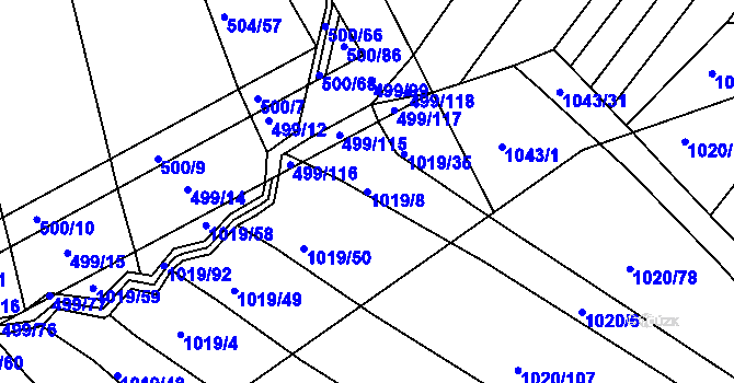 Parcela st. 1019/8 v KÚ Rychlov u Bystřice pod Hostýnem, Katastrální mapa