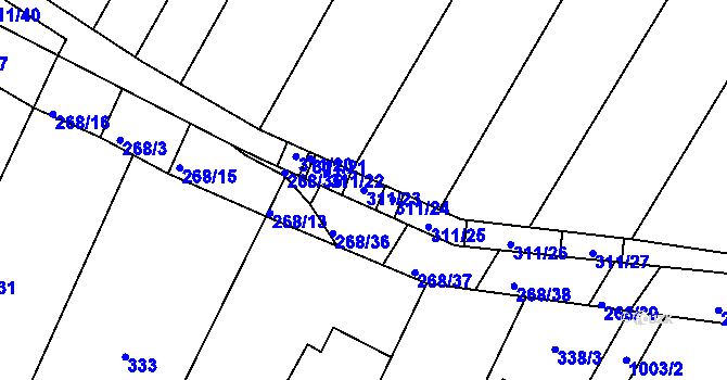 Parcela st. 311/23 v KÚ Rychlov u Bystřice pod Hostýnem, Katastrální mapa