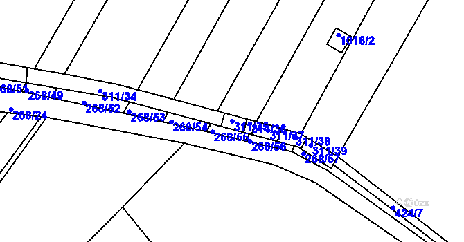 Parcela st. 311/35 v KÚ Rychlov u Bystřice pod Hostýnem, Katastrální mapa