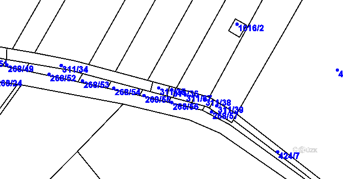 Parcela st. 311/36 v KÚ Rychlov u Bystřice pod Hostýnem, Katastrální mapa