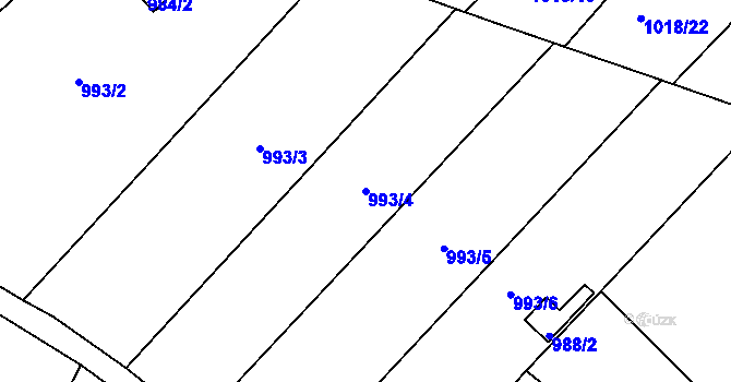 Parcela st. 993/4 v KÚ Rychlov u Bystřice pod Hostýnem, Katastrální mapa