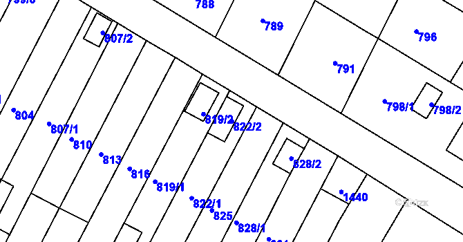 Parcela st. 822/2 v KÚ Rychlov u Bystřice pod Hostýnem, Katastrální mapa