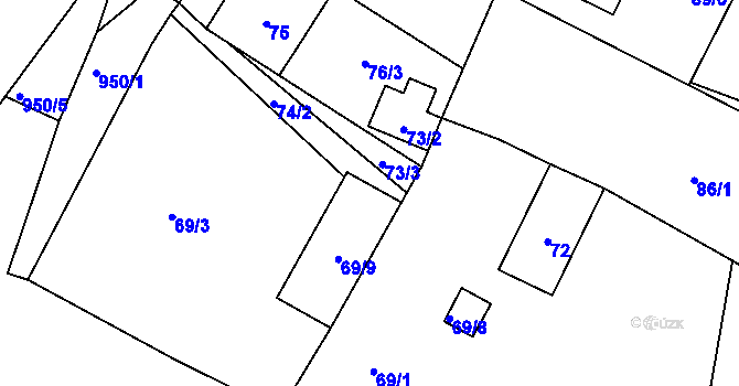 Parcela st. 74/3 v KÚ Rychlov u Bystřice pod Hostýnem, Katastrální mapa