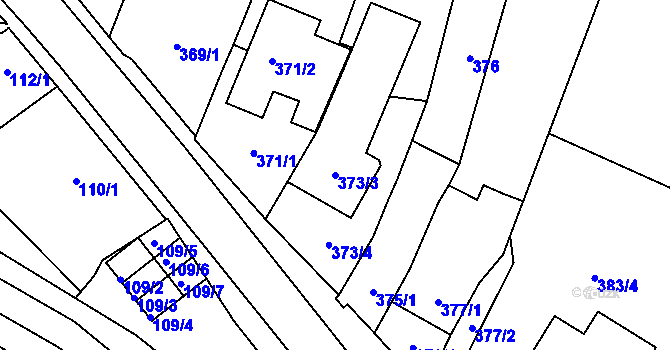 Parcela st. 373/3 v KÚ Rychlov u Bystřice pod Hostýnem, Katastrální mapa