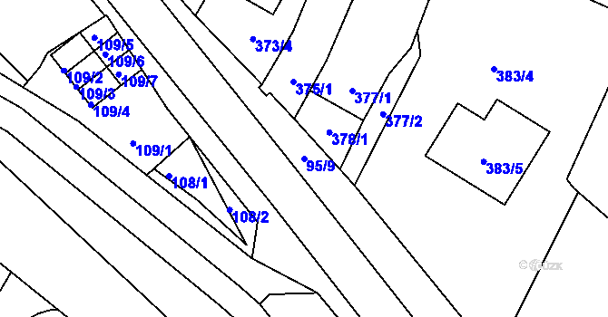Parcela st. 95/9 v KÚ Rychlov u Bystřice pod Hostýnem, Katastrální mapa
