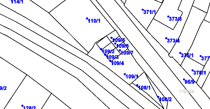 Parcela st. 109/3 v KÚ Rychlov u Bystřice pod Hostýnem, Katastrální mapa