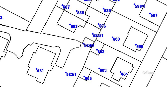 Parcela st. 584/2 v KÚ Rychlov u Bystřice pod Hostýnem, Katastrální mapa