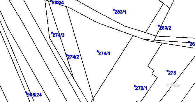 Parcela st. 274/1 v KÚ Rychlov u Bystřice pod Hostýnem, Katastrální mapa