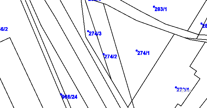 Parcela st. 274/2 v KÚ Rychlov u Bystřice pod Hostýnem, Katastrální mapa