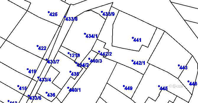 Parcela st. 442/2 v KÚ Rychlov u Bystřice pod Hostýnem, Katastrální mapa
