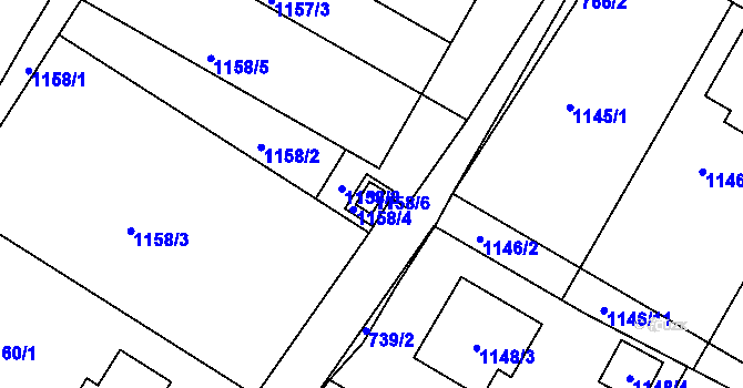 Parcela st. 1158/6 v KÚ Rychlov u Bystřice pod Hostýnem, Katastrální mapa