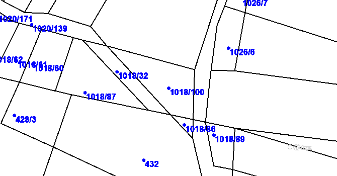 Parcela st. 1018/100 v KÚ Rychlov u Bystřice pod Hostýnem, Katastrální mapa