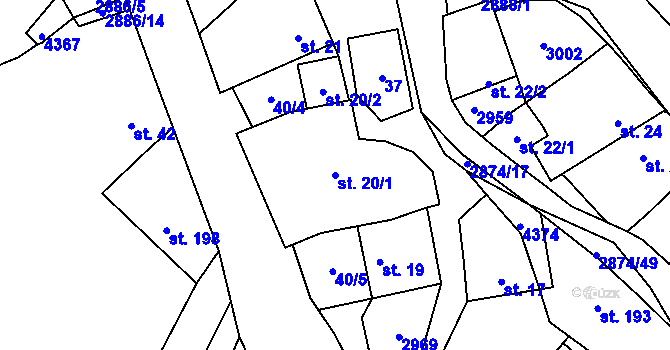 Parcela st. 20/1 v KÚ Bystřice pod Lopeníkem, Katastrální mapa