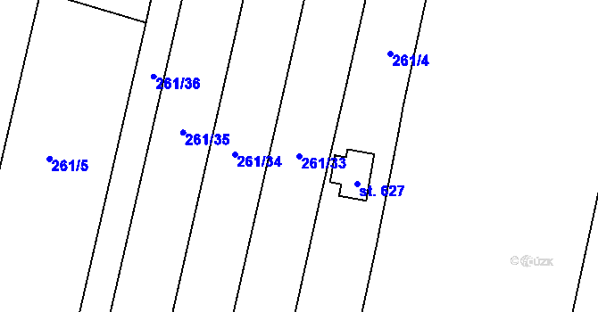 Parcela st. 261/33 v KÚ Bystřice pod Lopeníkem, Katastrální mapa