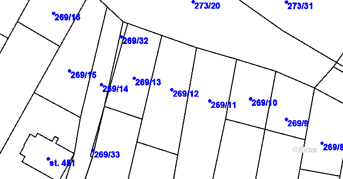 Parcela st. 269/12 v KÚ Bystřice pod Lopeníkem, Katastrální mapa