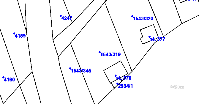 Parcela st. 1543/319 v KÚ Bystřice pod Lopeníkem, Katastrální mapa