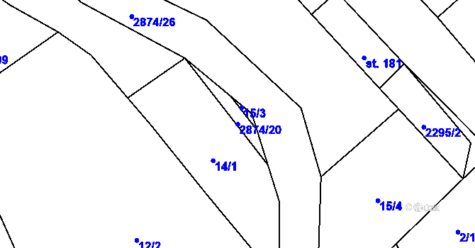 Parcela st. 2874/20 v KÚ Bystřice pod Lopeníkem, Katastrální mapa