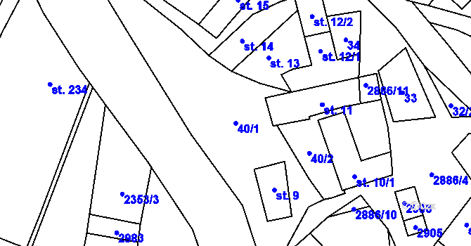 Parcela st. 40/1 v KÚ Bystřice pod Lopeníkem, Katastrální mapa