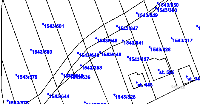Parcela st. 1543/640 v KÚ Bystřice pod Lopeníkem, Katastrální mapa