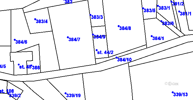 Parcela st. 44/2 v KÚ Bystřička II, Katastrální mapa