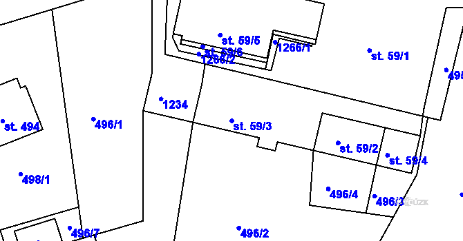 Parcela st. 59/3 v KÚ Bystřička II, Katastrální mapa