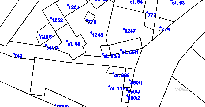 Parcela st. 65/2 v KÚ Bystřička II, Katastrální mapa