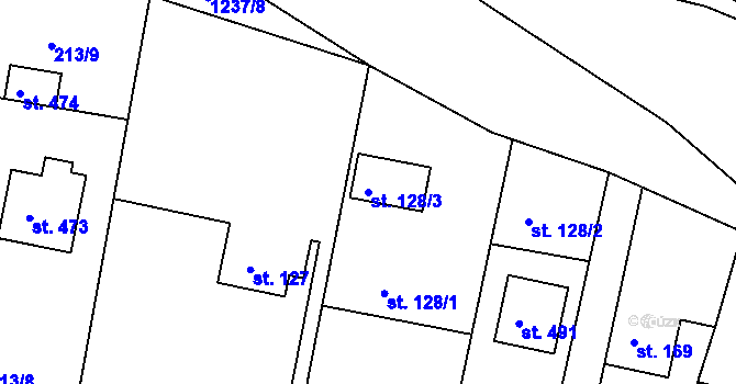 Parcela st. 128/3 v KÚ Bystřička II, Katastrální mapa