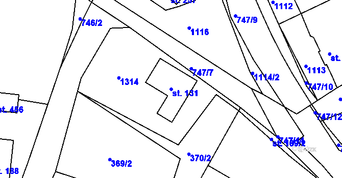 Parcela st. 131 v KÚ Bystřička II, Katastrální mapa