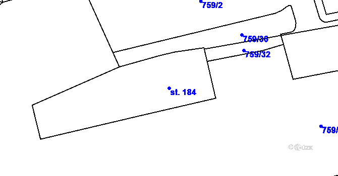 Parcela st. 184 v KÚ Bystřička II, Katastrální mapa