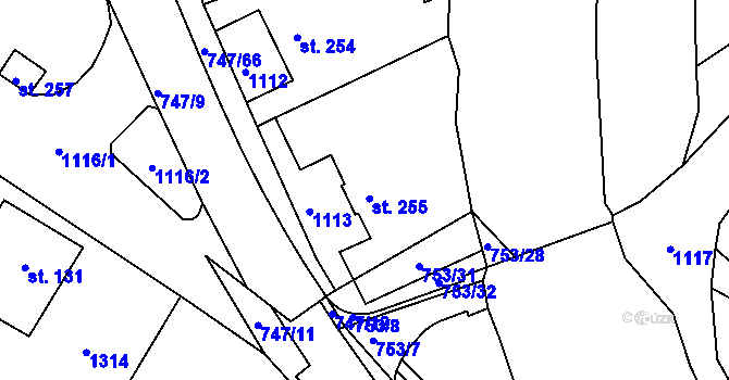 Parcela st. 255 v KÚ Bystřička II, Katastrální mapa