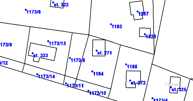 Parcela st. 271 v KÚ Bystřička II, Katastrální mapa