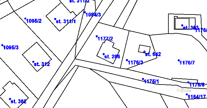 Parcela st. 286 v KÚ Bystřička II, Katastrální mapa