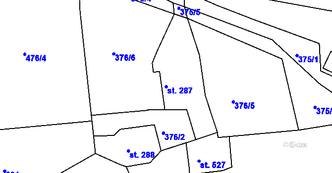 Parcela st. 287 v KÚ Bystřička II, Katastrální mapa