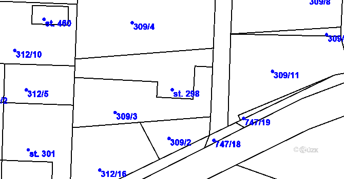 Parcela st. 298 v KÚ Bystřička II, Katastrální mapa
