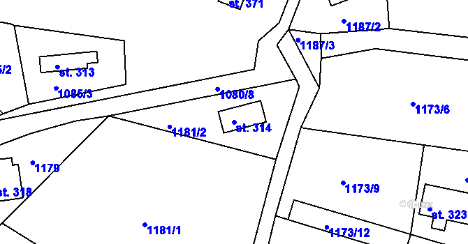 Parcela st. 314 v KÚ Bystřička II, Katastrální mapa