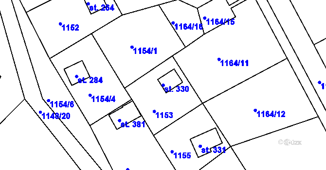 Parcela st. 330 v KÚ Bystřička II, Katastrální mapa