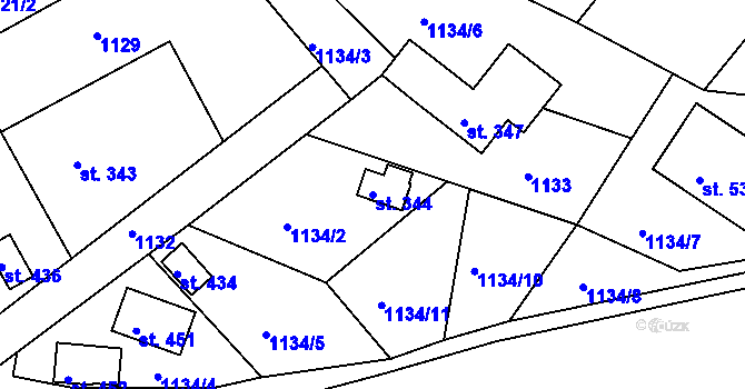 Parcela st. 344 v KÚ Bystřička II, Katastrální mapa