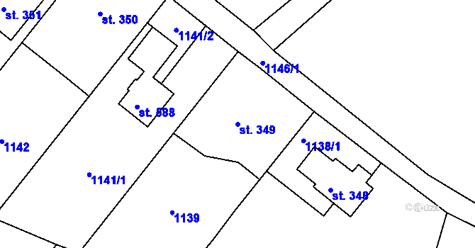 Parcela st. 349 v KÚ Bystřička II, Katastrální mapa