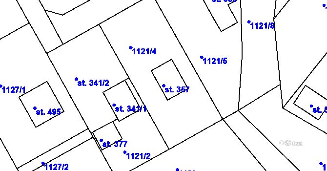 Parcela st. 357 v KÚ Bystřička II, Katastrální mapa
