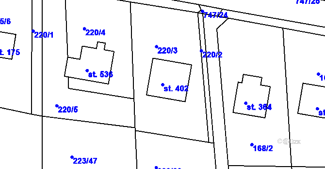 Parcela st. 402 v KÚ Bystřička II, Katastrální mapa